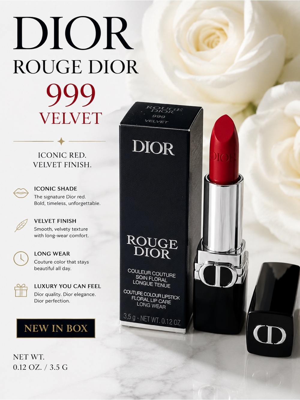 Dior Rouge Dior 999 Velvet Lipstick 3.5g / 0.12 oz | New In Box | Iconic Red✨✨